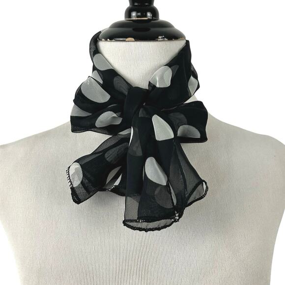 Womens Polka Dot Retangle Head Neck Scarf Chiffon 90s Retro Preppy Clean Girl - Picture 1 of 5